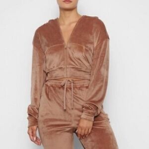 Skims Limited Edition Velour Set – Cropped Hoodie & Joggers – Sienna – Size L